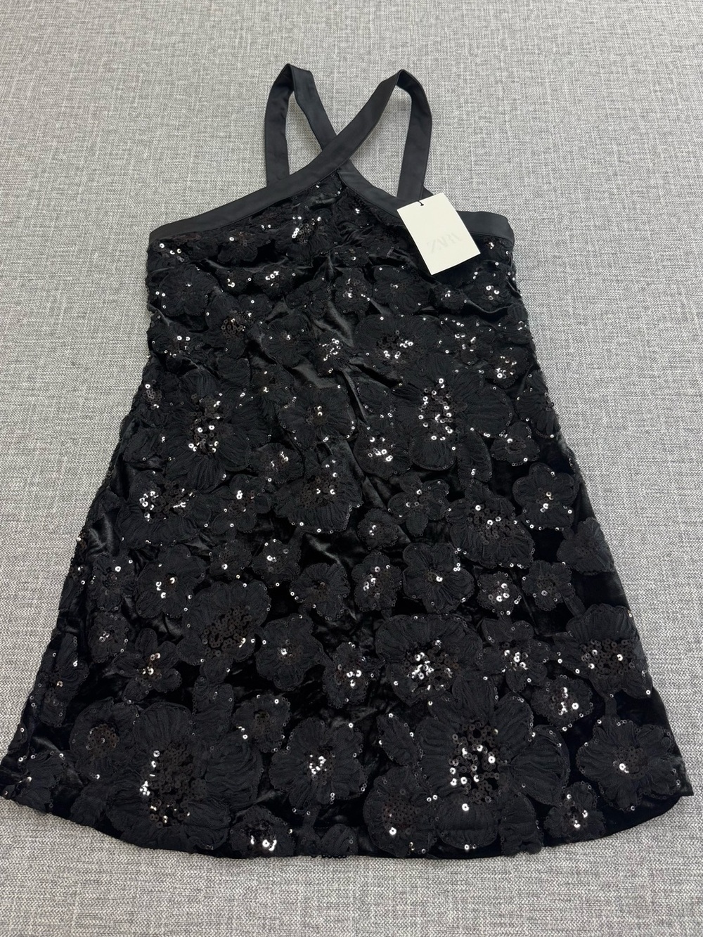 Zara Black Floral Sequin Mini Dress